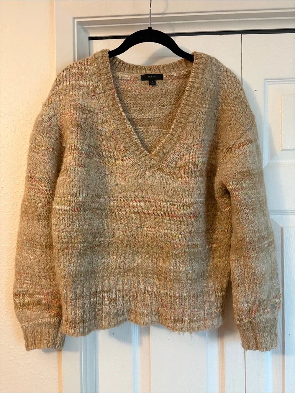 J. CREW Puff-sleeve V-neck sweater in space dye Wool Alpaca Blend